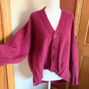 Vintage Shirin Guild Minimalist Red Pink Cardigan Sweater Thick Stitch S M